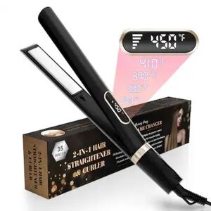 Black 2-in-1 Hair Straightener & Curler